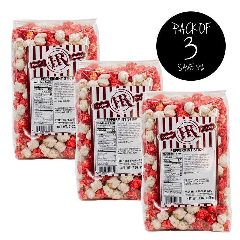 Peppermint Stick Popcorn | Pack of 3 | 7 oz | HR Poppin' Snacks