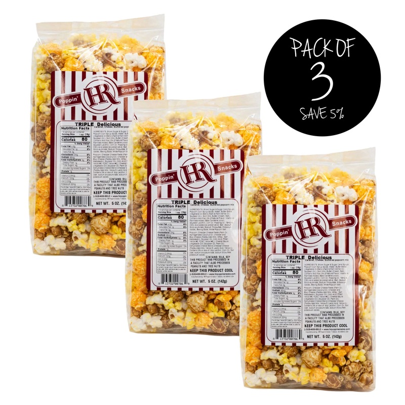 Triple Delicious Popcorn | Pack of 3 | 5 oz | HR Poppin' Snacks