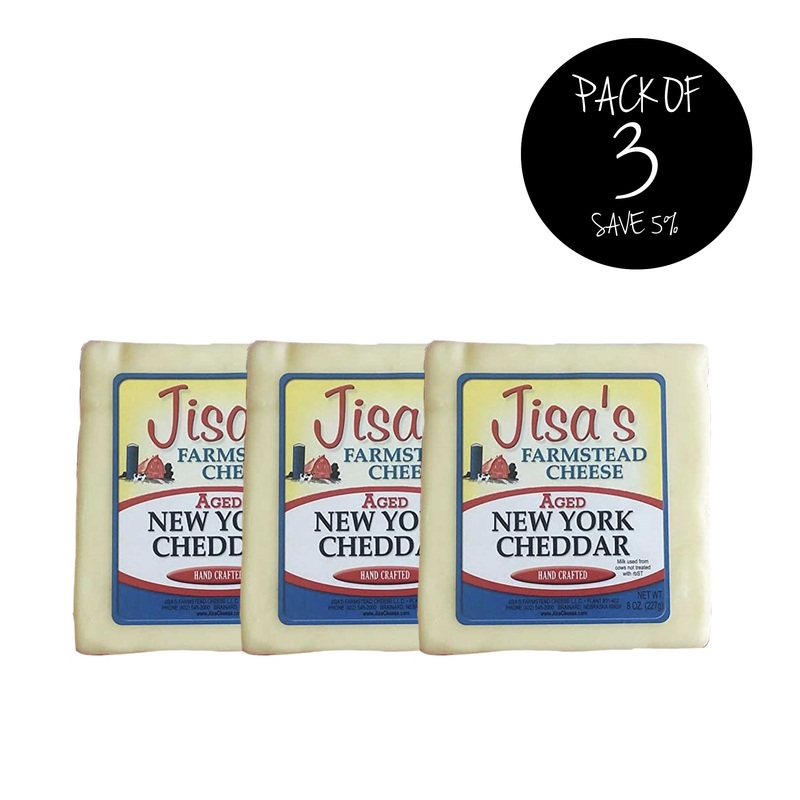 Aged New York Cheddar Cheese Block | Pack of 3 | 8 oz | Jisa's Farmstead Cheese