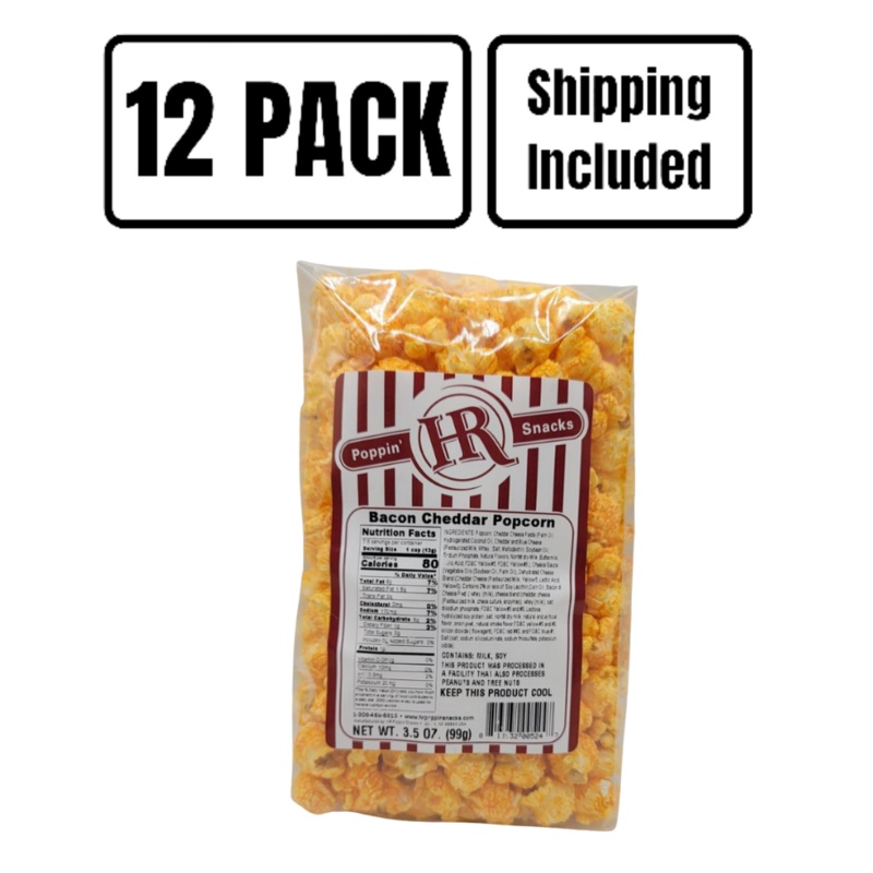 Bacon Cheddar Popcorn | Pack of 12 | 3.5 oz | Shipping Included | HR Poppin' Snacks