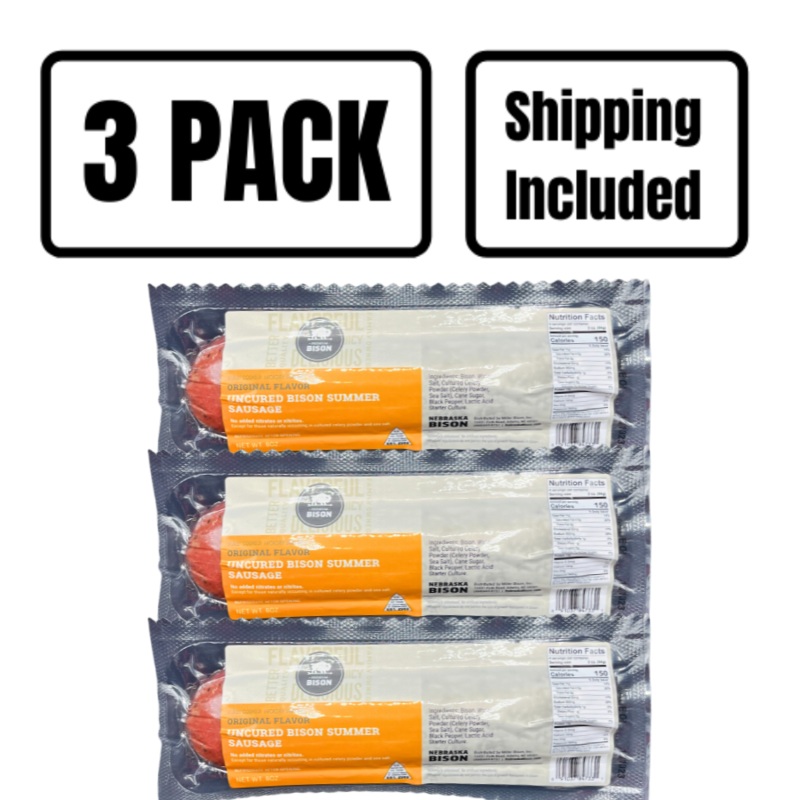 Bison Original Summer Sausage | Pack of 3 | 7-8 oz | Shipping Included | Nebraska Bison