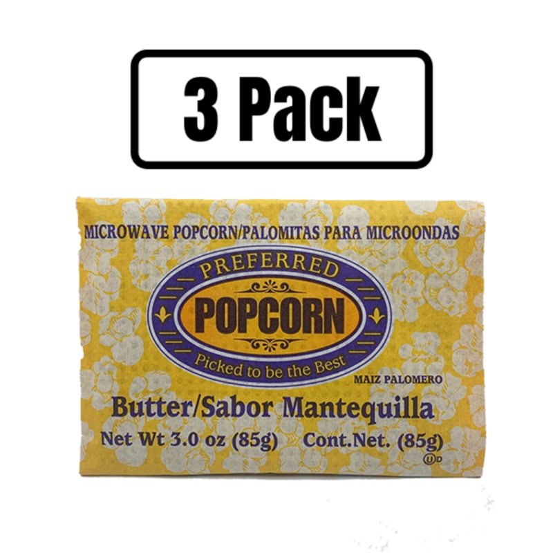 Butter Flavored Microwave Popcorn | Savory Snack | No Mess Theater Quality Popcorn  | Preferred Popcorn | 3 oz. Bag | Multipacks