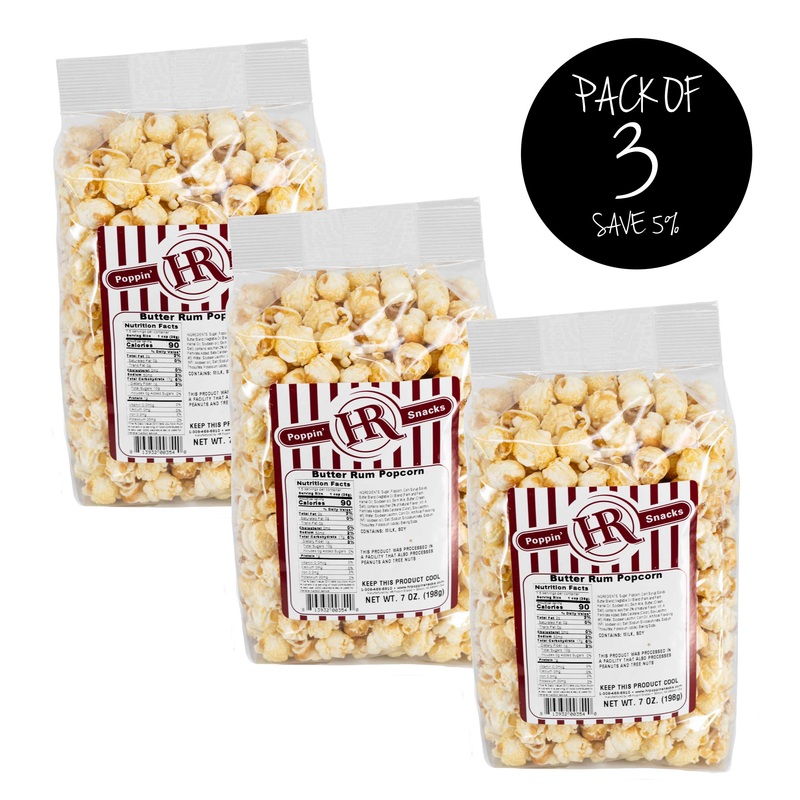 Butter Rum Popcorn | Pack of 3 | 8 oz | HR Poppin' Snacks