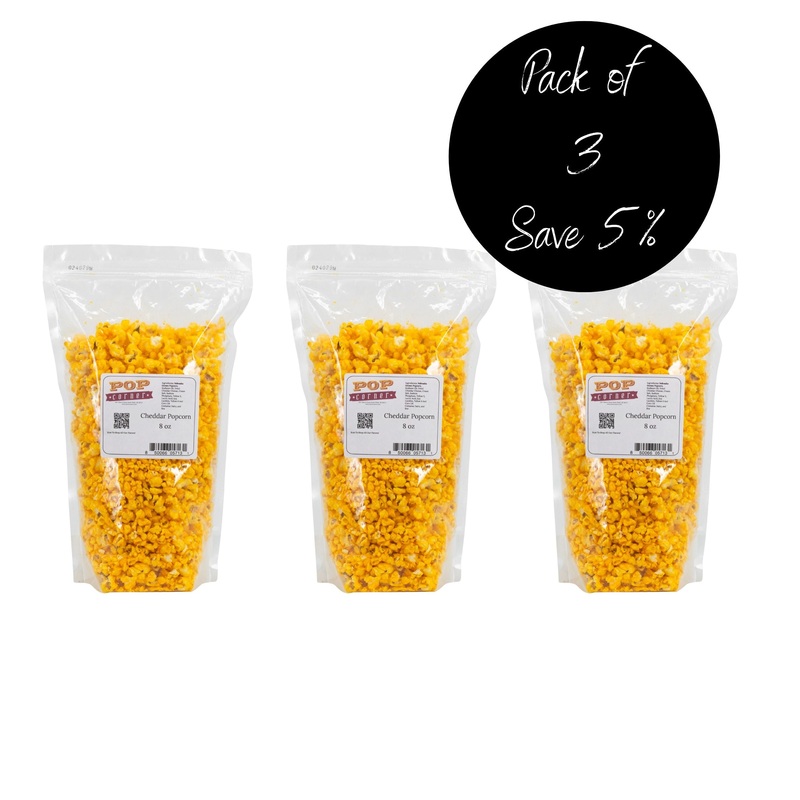 Cheddar Popcorn | 8 oz. | 3 Pack | Savory, Cheesy Snack | Light & Fluffy Pop | Pop Corner | Made in North Platte, NE