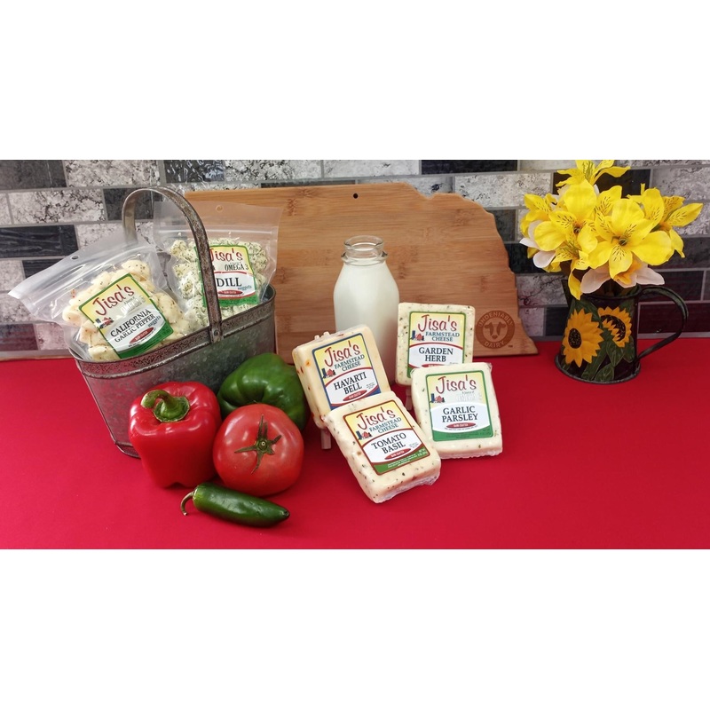 Cheese 6 Piece Sampler | Garlic Pepper, Dill, Havarti Bell, Tomato Basil, Garden Herb, Garlic Parsley | Jisa's Farmstead Cheese