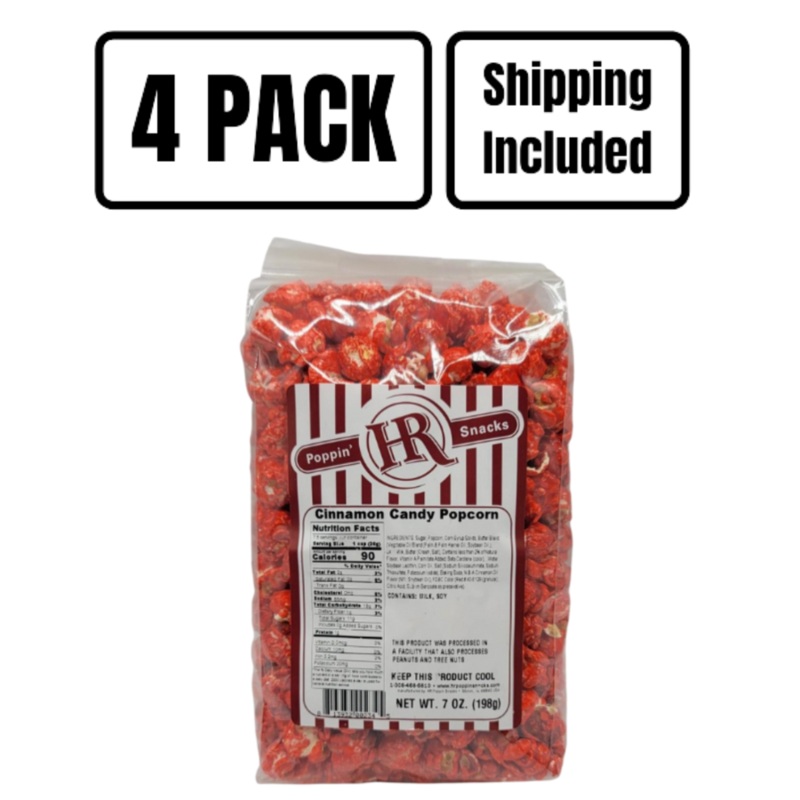 Cinnamon Candy Gourmet Popcorn | Pack of 4 | 7 oz | Shipping Included | HR Poppin' Snacks