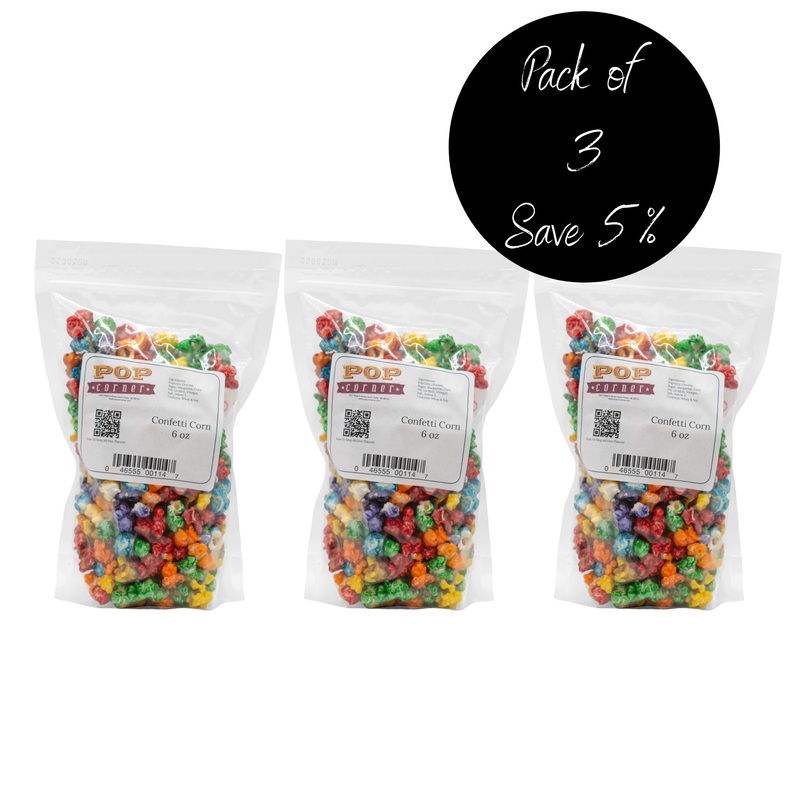 Confetti Popcorn | 6 oz. | 3 Pack | Rainbow Crunch | Fresh Kernels With Colorful Coating | Pop Corner | Made in North Platte, NE