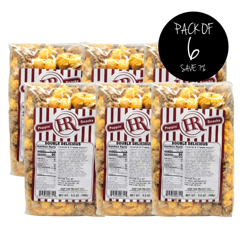 Double Delicious Popcorn | Pack of 6 | 5.5 oz | HR Poppin' Snacks