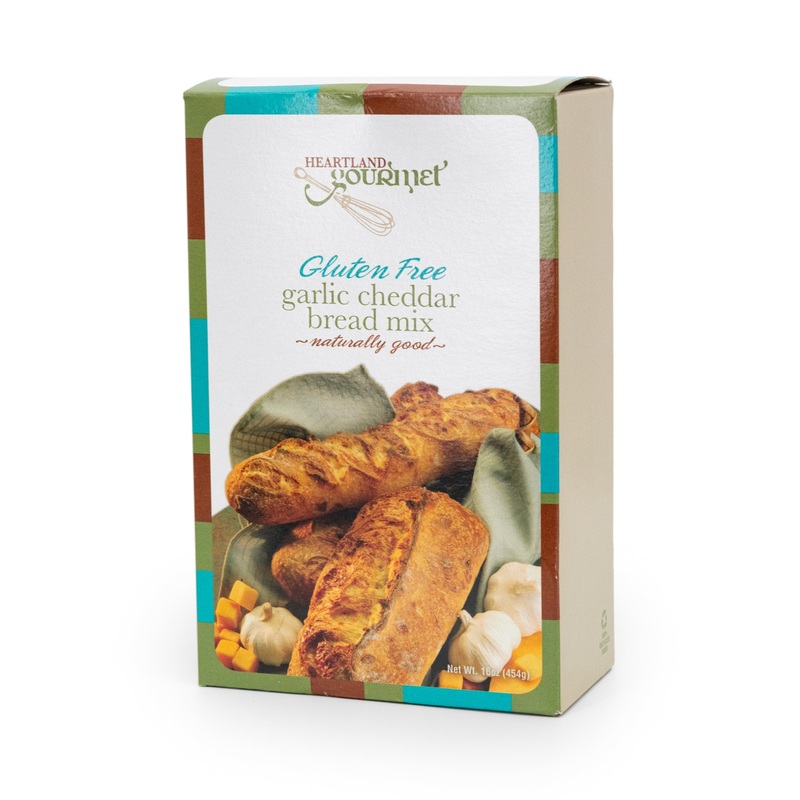 Gluten Free Garlic Cheddar Bread Mix | 16 oz | Heartland Gourmet | 2019
