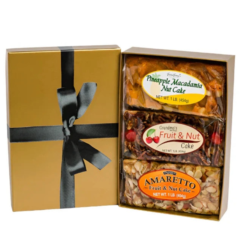 Heavenly Trio Fruit Cake | Amaretto Fruitcake, Grandma's Fruitcake & Pineapple Macadamia Nut Cake | Three 1 lb Cakes | Beatrice Bakery