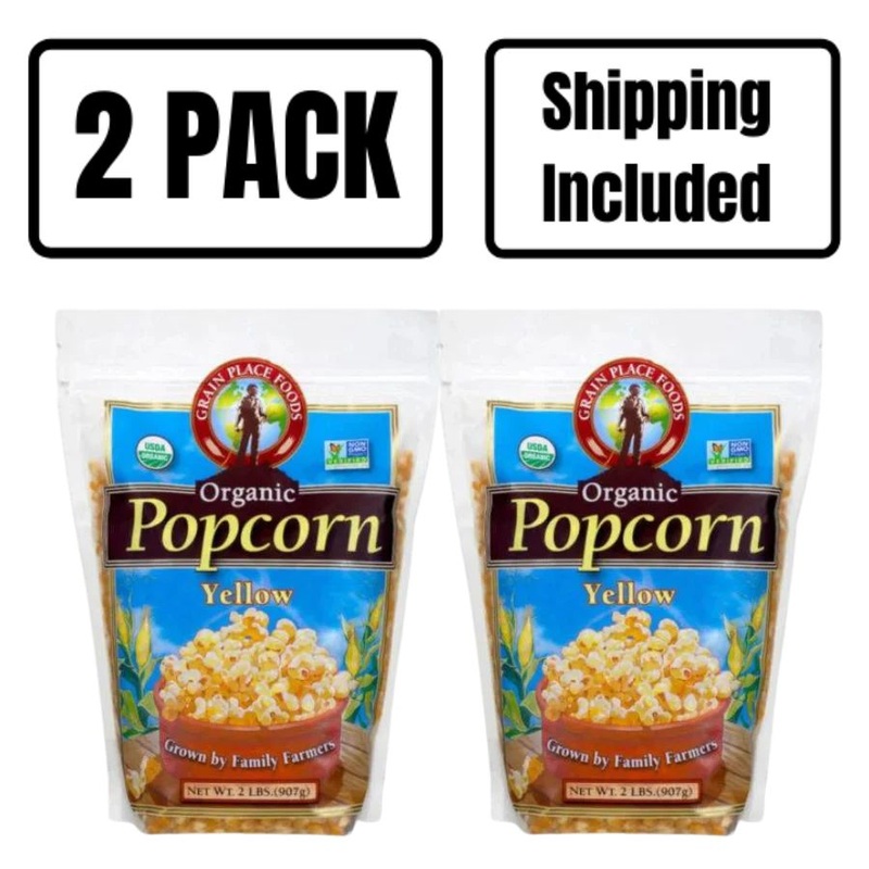 Organic Yellow Popcorn Kernels | Pack of 2 | 5 lb | Non-GMO | Shipping Included | Grain Place Foods