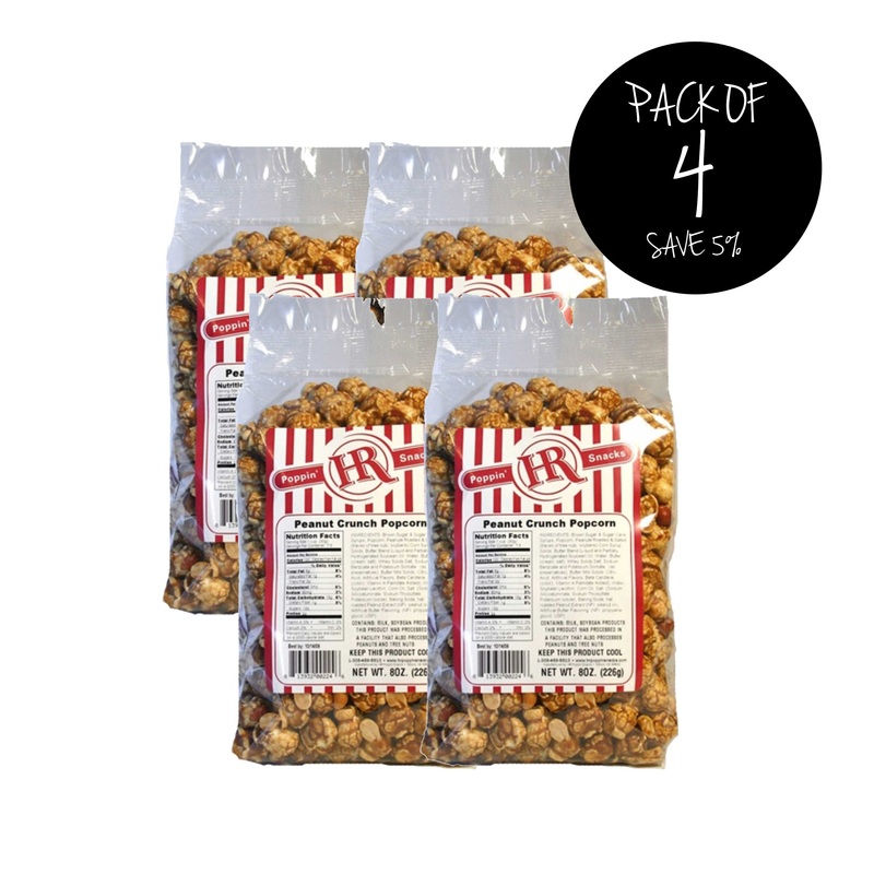 Peanut Crunch Popcorn | Pack of 4 | 8 oz | HR Poppin' Snacks