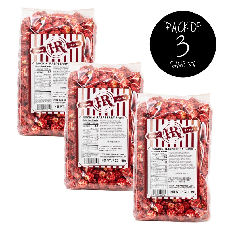 Rockin' Raspberry Popcorn | Pack of 3 | 7 oz | HR Poppin' Snacks