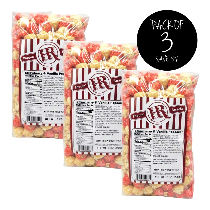 Strawberry & Vanilla Popcorn | Pack of 3 | 7 oz | HR Poppin' Snacks