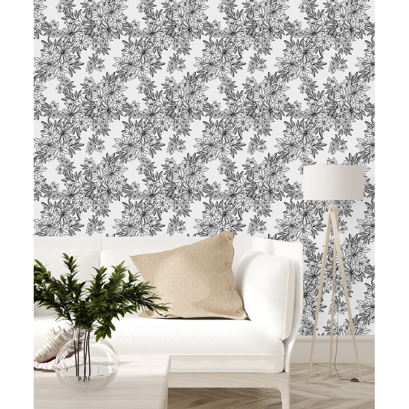 Black Floral Contours Wallpaper