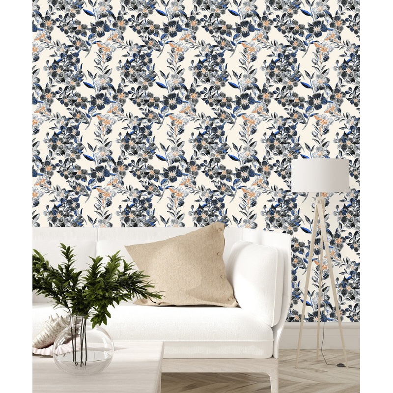 Black Flowers on White Wallpaper