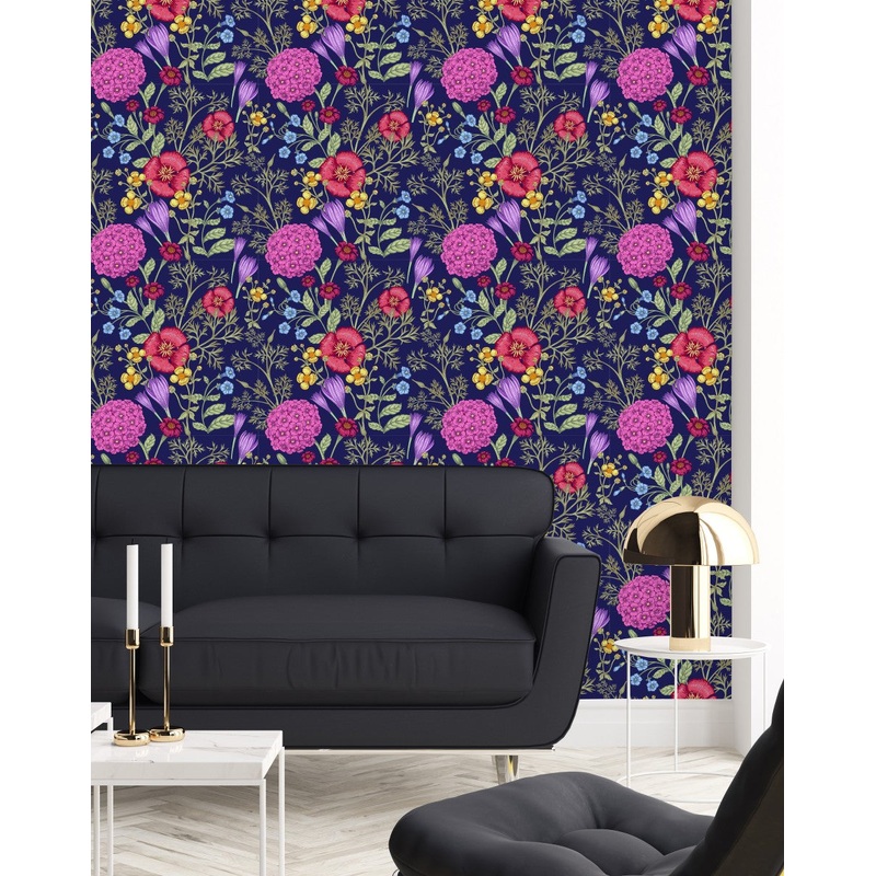 Brightly Flowers on Blue Background Wallpaper