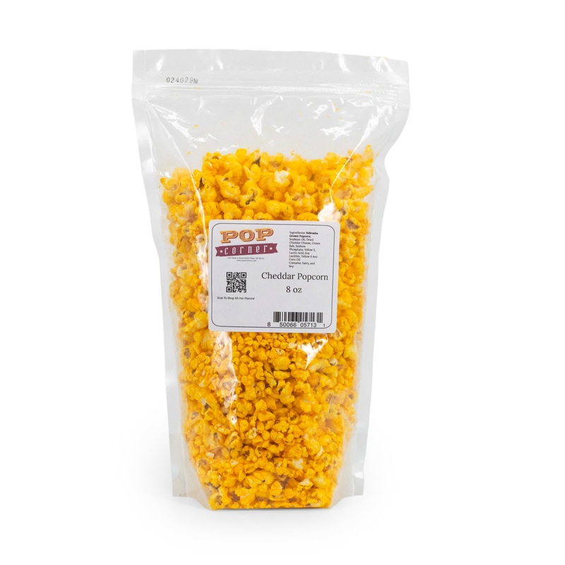 Cheddar Popcorn | 8 oz. | Rich Cheddar Cheese Coated Popcorn | Locally Sourced | Made in North Platte, NE | Pop Corner