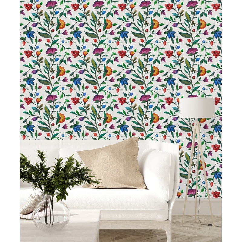Colorful Flowers on White Wallpaper