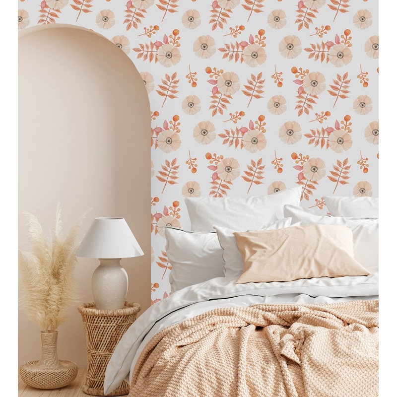 Contemporary Beige Floral Wallpaper Tasteful