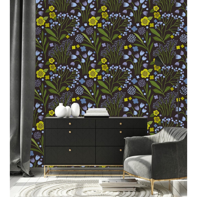 Contemporary Blue Flowers Wallpaper