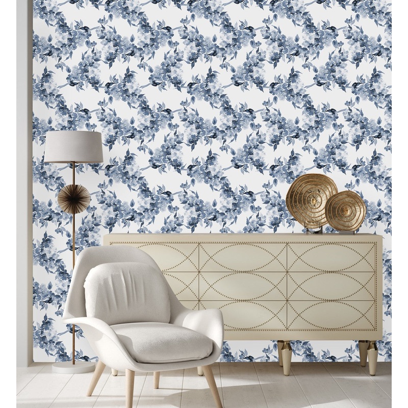 Fashionable Dark Blue Flowers Wallpaper Vogue Select