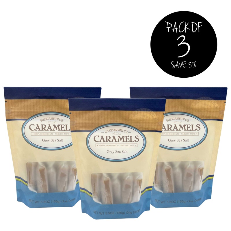Grey Sea Salt Caramels | Pack of 3 | Multiple Quantities | Boxicanyon Caramels