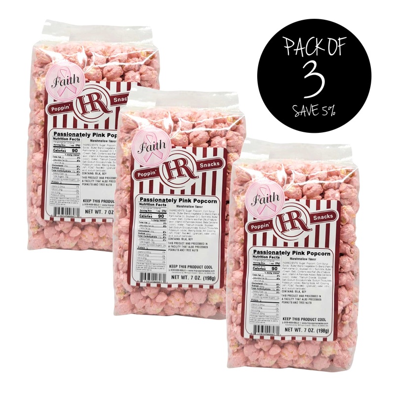 Passionately Pink Breast Cancer Awareness Marshmallow Flavored Popcorn | Pack of 3 | 7 oz | HR Poppin' Snacks