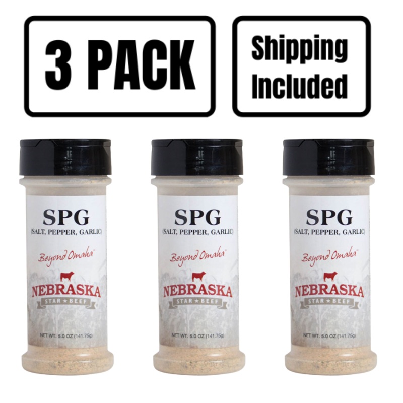 Salt, Pepper, Garlic Seasoning | 5 oz | Pack of 3 | Shipping Included | Nebraska Star Beef