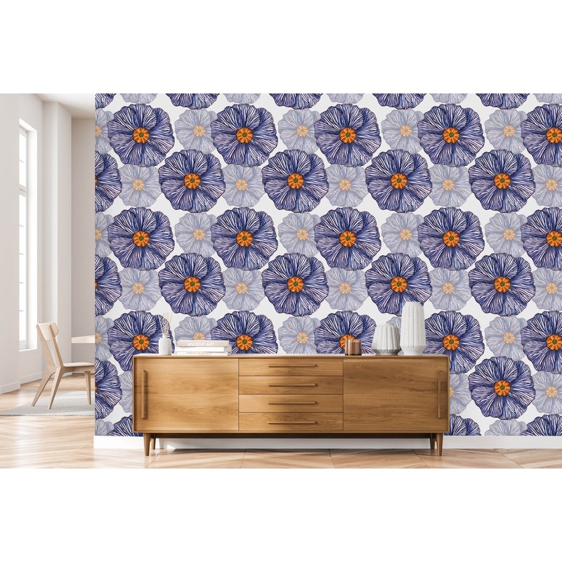 Voguish Blue Flowers Wallpaper Chic