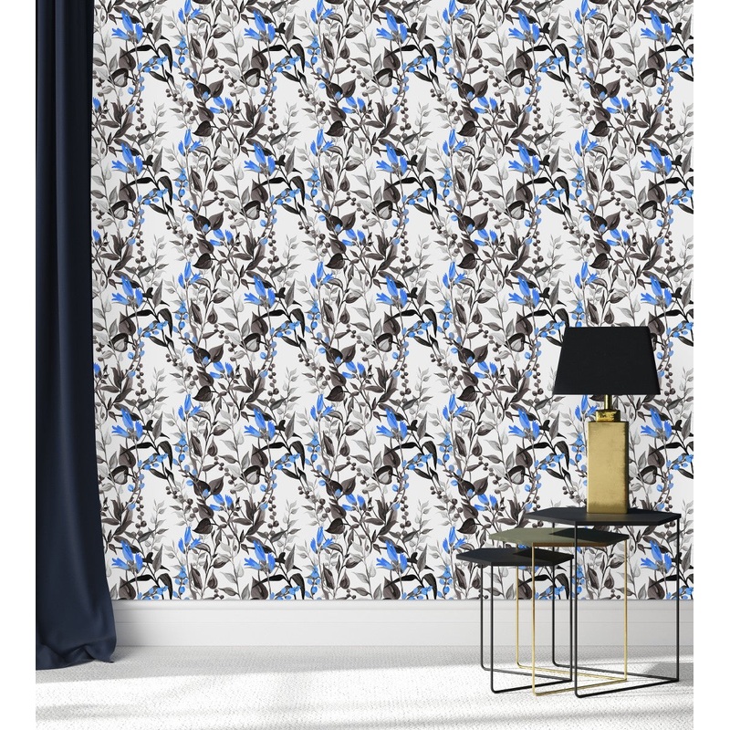 Voguish Blue Flowers Wallpaper Smart High-Quality