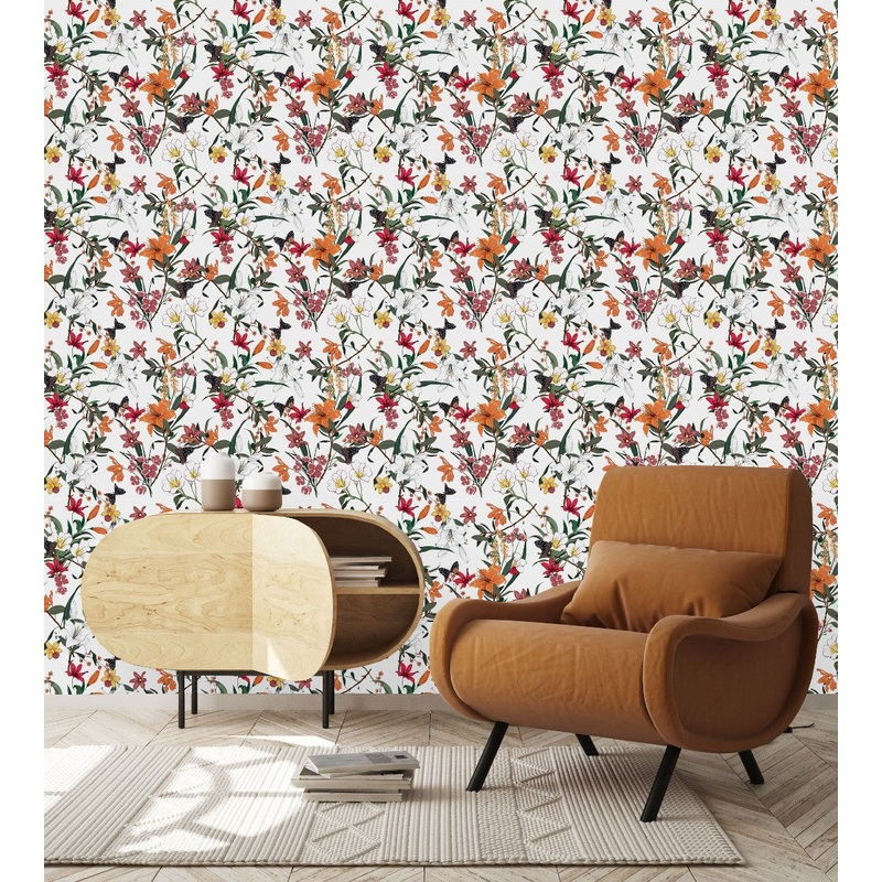 White Wallpaper with Lilies