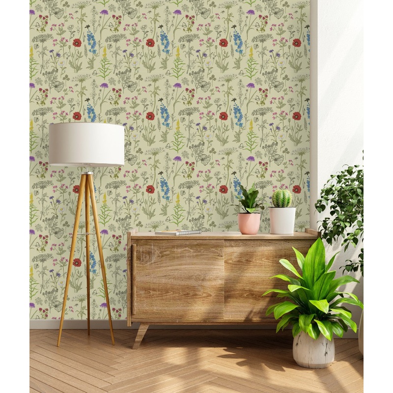 Wildflowers on Green Background Wallpaper