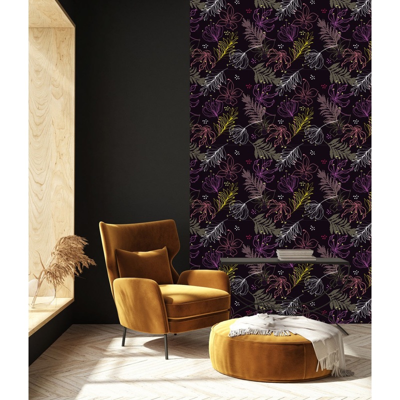 Black Wallpaper with Brightly Leaves