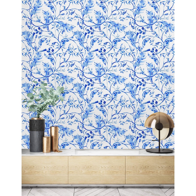Cobalt Floral Pattern Wallpaper