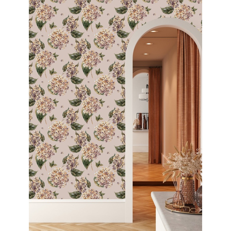 Contemporary Beige Wallpaper with Flowers Fashionable