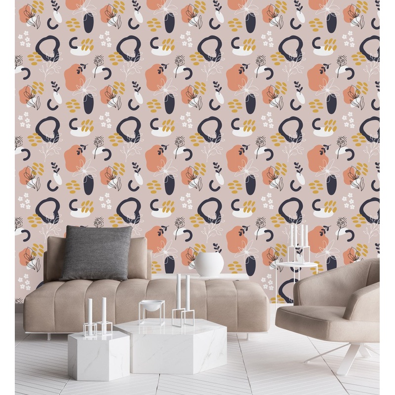 Black Floral Outlines Wallpaper