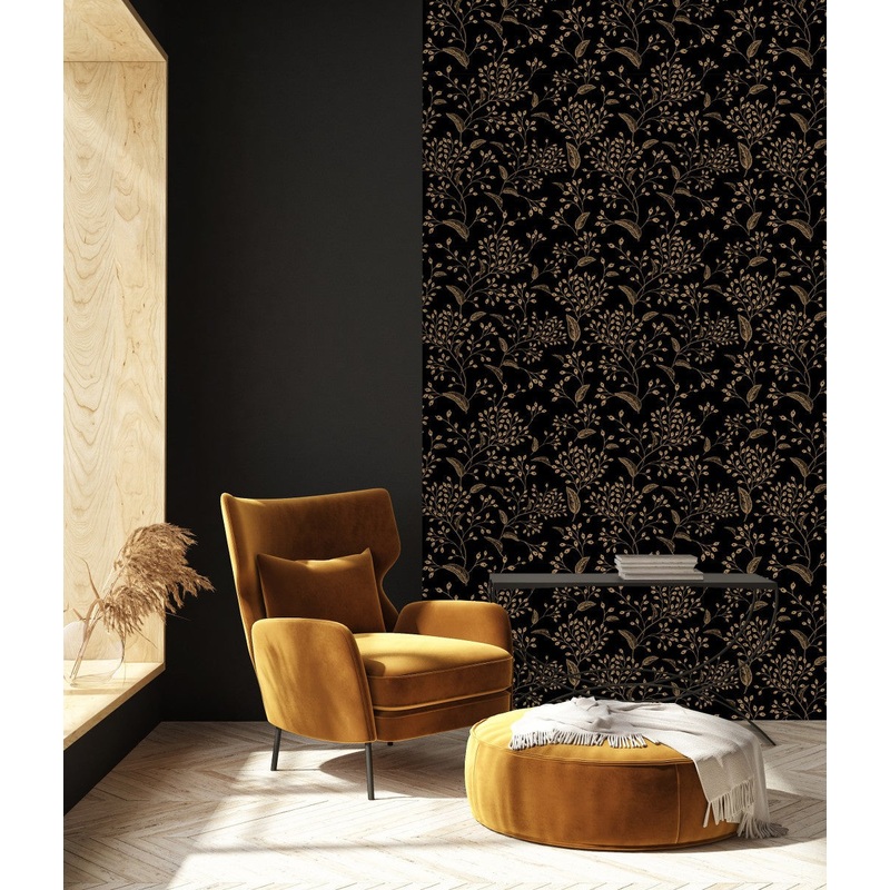 Black Wallpaper with Gold Leaves