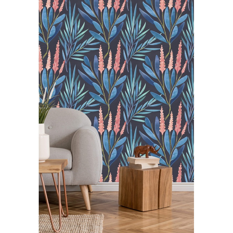 Cattails and Blue Leaves Wallpaper