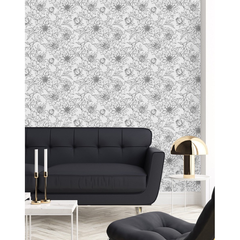 Contemporary Black and White Floral Wallpaper Tasteful