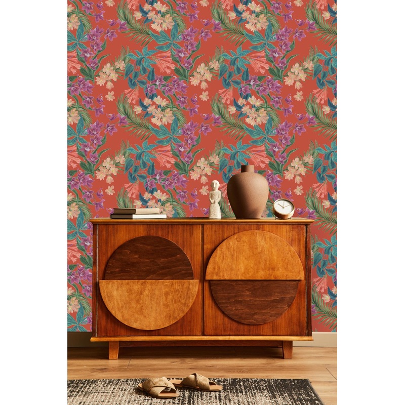 Colorful Orange Floral Wallpaper