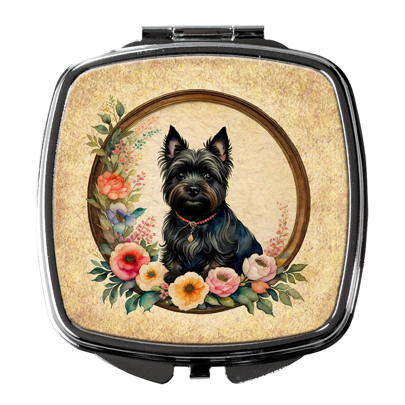 Cairn Terrier and Flowers Compact Mirror  Stylish Purse Mirror with Artistic Covers