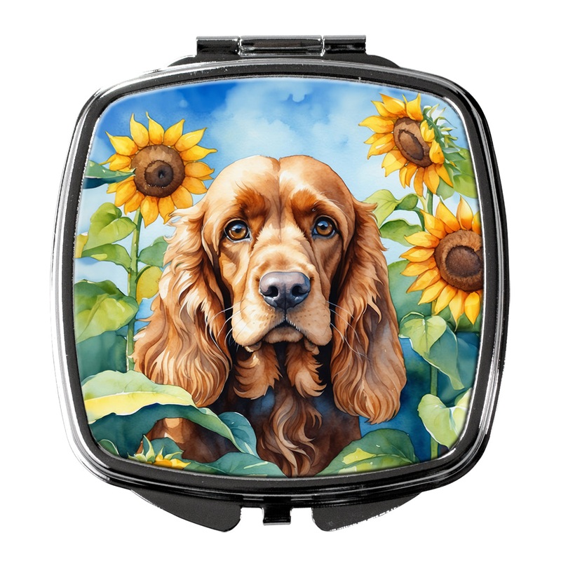 Cocker Spaniel in Sunflowers Compact Mirror  Stylish Purse Mirror with Artistic Covers