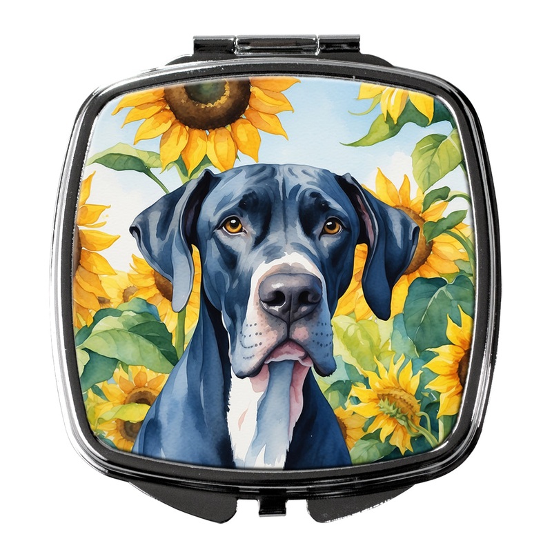 Great Dane in Sunflowers Compact Mirror  Stylish Purse Mirror with Artistic Covers