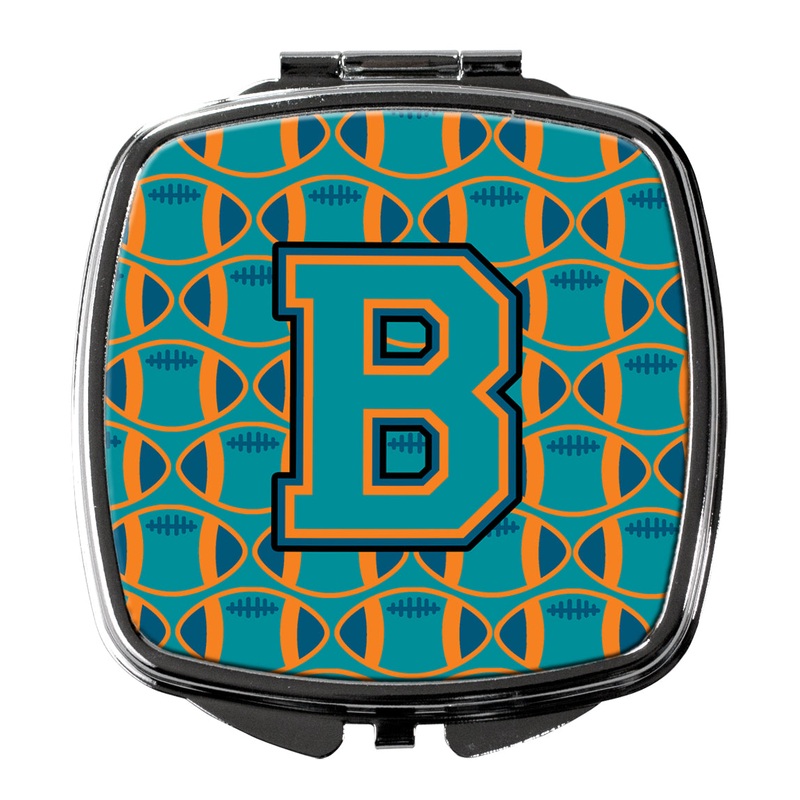 Letter B Football Aqua, Orange and Marine Blue Compact Mirror  Stylish Purse Mirror with Artistic Covers CJ1063-BSCM