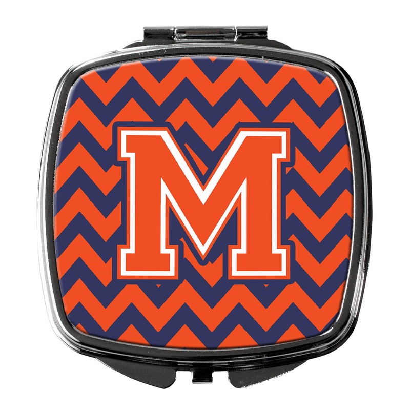 Letter M Chevron Orange and Blue Compact Mirror  Stylish Purse Mirror with Artistic Covers CJ1042-MSCM