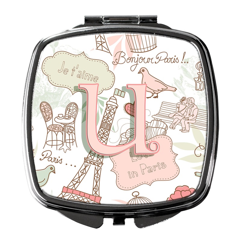 Letter U Love in Paris Pink Compact Mirror  Stylish Purse Mirror with Artistic Covers CJ2002-USCM