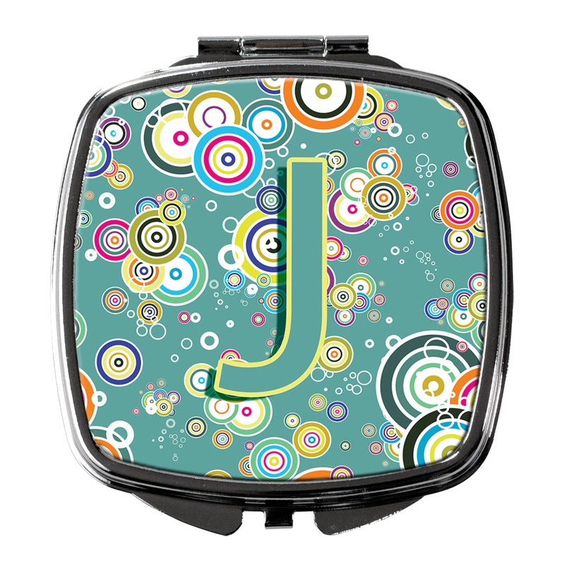 Letter J Circle Circle Teal Initial Alphabet Compact Mirror  Stylish Purse Mirror with Artistic Covers CJ2015-JSCM