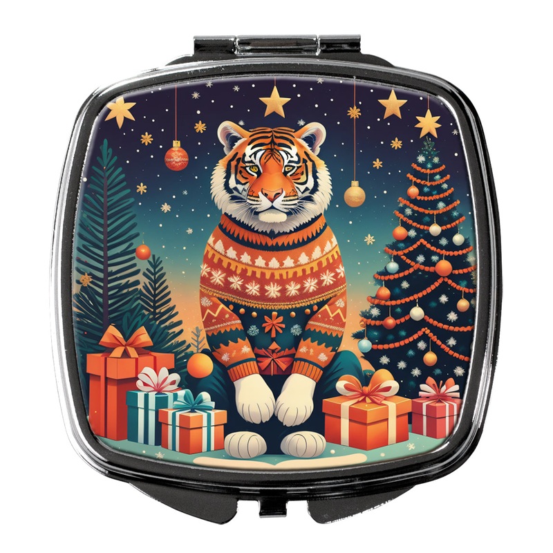 Tiger Christmas Compact Mirror  Stylish Purse Mirror with Artistic Covers