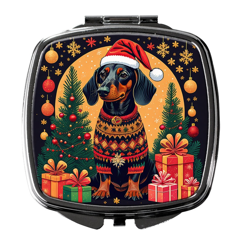 Black and Tan Dachshund Christmas Compact Mirror  Stylish Purse Mirror with Artistic Covers